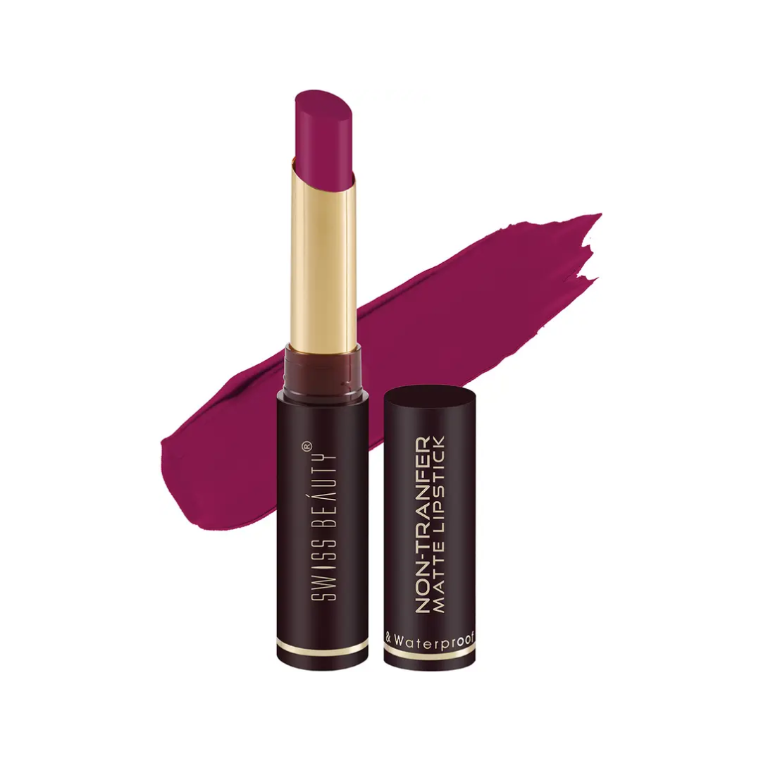 SWISS BEAUTY Non-Tranfer Matte Lipstick, Smooth & Waterproof Shade-Fire Pink 2gm